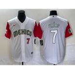 Men's Mexico Baseball #7 Julio Urias Number 2023 White Red World Classic Stitched Jersey 35