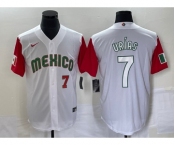 Men's Mexico Baseball #7 Julio Urias Number 2023 White Red World Classic Stitched Jersey 35