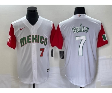 Men's Mexico Baseball #7 Julio Urias Number 2023 White Red World Classic Stitched Jersey 35