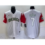 Men's Mexico Baseball #7 Julio Urias Number 2023 White Red World Classic Stitched Jersey 36