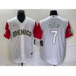 Men's Mexico Baseball #7 Julio Urias Number 2023 White Red World Classic Stitched Jersey 38