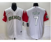 Men's Mexico Baseball #7 Julio Urias Number 2023 White Red World Classic Stitched Jersey 38