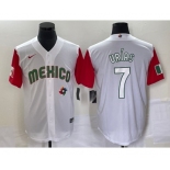 Men's Mexico Baseball #7 Julio Urias Number 2023 White Red World Classic Stitched Jersey 39