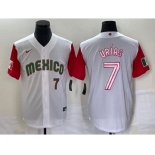 Men's Mexico Baseball #7 Julio Urias Number 2023 White Red World Classic Stitched Jersey 40