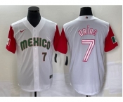 Men's Mexico Baseball #7 Julio Urias Number 2023 White Red World Classic Stitched Jersey 40