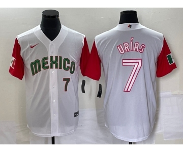 Men's Mexico Baseball #7 Julio Urias Number 2023 White Red World Classic Stitched Jersey 40