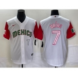 Men's Mexico Baseball #7 Julio Urias Number 2023 White Red World Classic Stitched Jersey 41