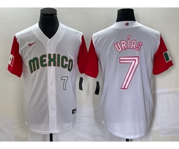 Men's Mexico Baseball #7 Julio Urias Number 2023 White Red World Classic Stitched Jersey 41