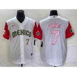 Men's Mexico Baseball #7 Julio Urias Number 2023 White Red World Classic Stitched Jersey 43