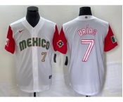 Men's Mexico Baseball #7 Julio Urias Number 2023 White Red World Classic Stitched Jersey 43