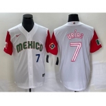 Men's Mexico Baseball #7 Julio Urias Number 2023 White Red World Classic Stitched Jersey 44