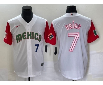 Men's Mexico Baseball #7 Julio Urias Number 2023 White Red World Classic Stitched Jersey 44