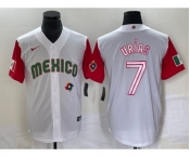 Men's Mexico Baseball #7 Julio Urias Number 2023 White Red World Classic Stitched Jersey 47