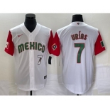 Men's Mexico Baseball #7 Julio Urias Number 2023 White Red World Classic Stitched Jersey 48