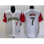 Men's Mexico Baseball #7 Julio Urias Number 2023 White Red World Classic Stitched Jersey 51