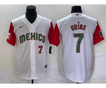 Men's Mexico Baseball #7 Julio Urias Number 2023 White Red World Classic Stitched Jersey 51