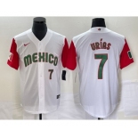 Men's Mexico Baseball #7 Julio Urias Number 2023 White Red World Classic Stitched Jersey 55