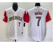 Men's Mexico Baseball #7 Julio Urias Number 2023 White Red World Classic Stitched Jersey 55