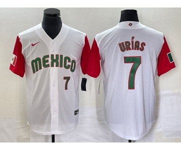 Men's Mexico Baseball #7 Julio Urias Number 2023 White Red World Classic Stitched Jersey 55