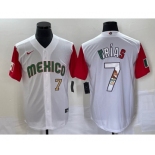 Men's Mexico Baseball #7 Julio Urias Number 2023 White Red World Classic Stitched Jersey11