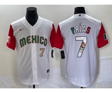 Men's Mexico Baseball #7 Julio Urias Number 2023 White Red World Classic Stitched Jersey11