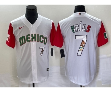 Men's Mexico Baseball #7 Julio Urias Number 2023 White Red World Classic Stitched Jersey13