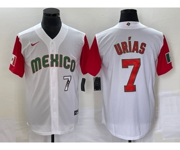 Men's Mexico Baseball #7 Julio Urias Number 2023 White Red World Classic Stitched Jersey16