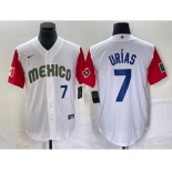 Men's Mexico Baseball #7 Julio Urias Number 2023 White Red World Classic Stitched Jersey1