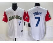 Men's Mexico Baseball #7 Julio Urias Number 2023 White Red World Classic Stitched Jersey1