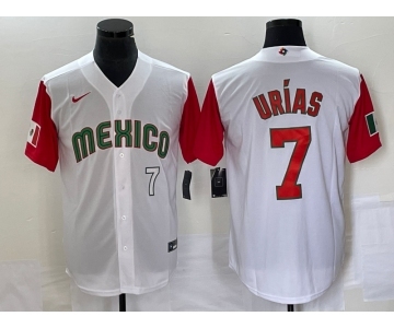 Men's Mexico Baseball #7 Julio Urias Number 2023 White Red World Classic Stitched Jersey20