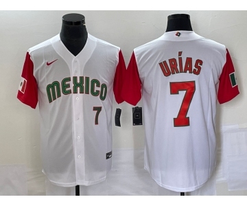 Men's Mexico Baseball #7 Julio Urias Number 2023 White Red World Classic Stitched Jersey21