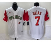 Men's Mexico Baseball #7 Julio Urias Number 2023 White Red World Classic Stitched Jersey23