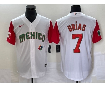 Men's Mexico Baseball #7 Julio Urias Number 2023 White Red World Classic Stitched Jersey23