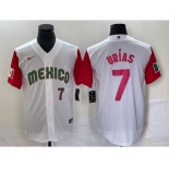 Men's Mexico Baseball #7 Julio Urias Number 2023 White Red World Classic Stitched Jersey24