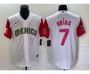 Men's Mexico Baseball #7 Julio Urias Number 2023 White Red World Classic Stitched Jersey25