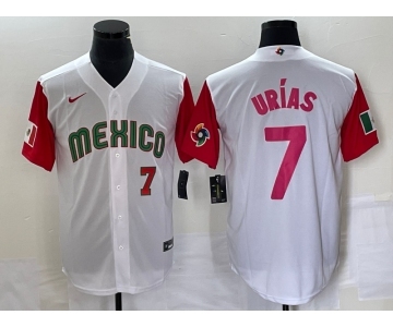 Men's Mexico Baseball #7 Julio Urias Number 2023 White Red World Classic Stitched Jersey26