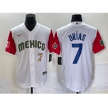 Men's Mexico Baseball #7 Julio Urias Number 2023 White Red World Classic Stitched Jersey2