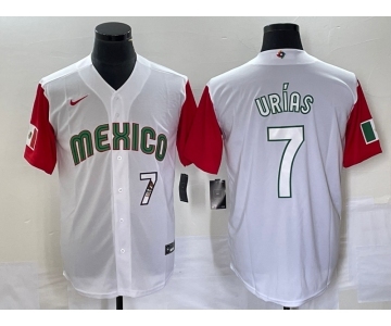 Men's Mexico Baseball #7 Julio Urias Number 2023 White Red World Classic Stitched Jersey32