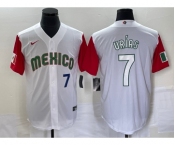 Men's Mexico Baseball #7 Julio Urias Number 2023 White Red World Classic Stitched Jersey33