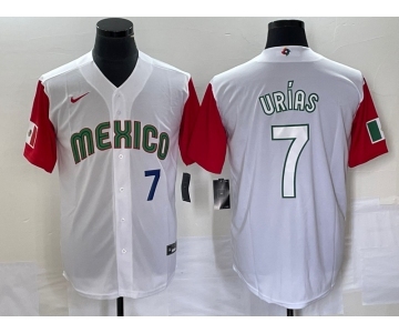 Men's Mexico Baseball #7 Julio Urias Number 2023 White Red World Classic Stitched Jersey33