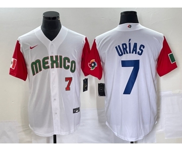 Men's Mexico Baseball #7 Julio Urias Number 2023 White Red World Classic Stitched Jersey3