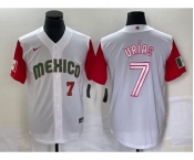 Men's Mexico Baseball #7 Julio Urias Number 2023 White Red World Classic Stitched Jersey42