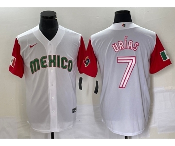 Men's Mexico Baseball #7 Julio Urias Number 2023 White Red World Classic Stitched Jersey46