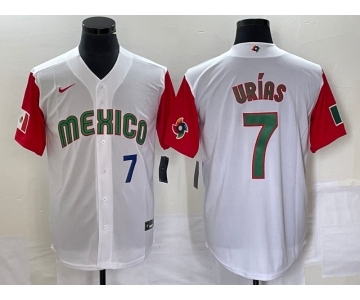 Men's Mexico Baseball #7 Julio Urias Number 2023 White Red World Classic Stitched Jersey49