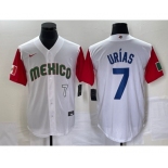 Men's Mexico Baseball #7 Julio Urias Number 2023 White Red World Classic Stitched Jersey4