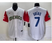 Men's Mexico Baseball #7 Julio Urias Number 2023 White Red World Classic Stitched Jersey4