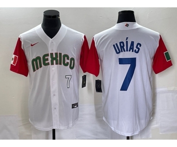 Men's Mexico Baseball #7 Julio Urias Number 2023 White Red World Classic Stitched Jersey4