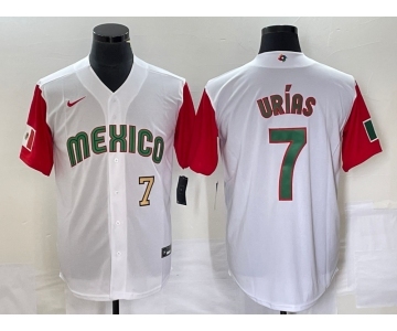 Men's Mexico Baseball #7 Julio Urias Number 2023 White Red World Classic Stitched Jersey50