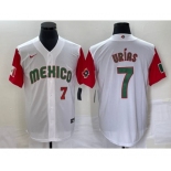 Men's Mexico Baseball #7 Julio Urias Number 2023 White Red World Classic Stitched Jersey52