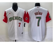 Men's Mexico Baseball #7 Julio Urias Number 2023 White Red World Classic Stitched Jersey52